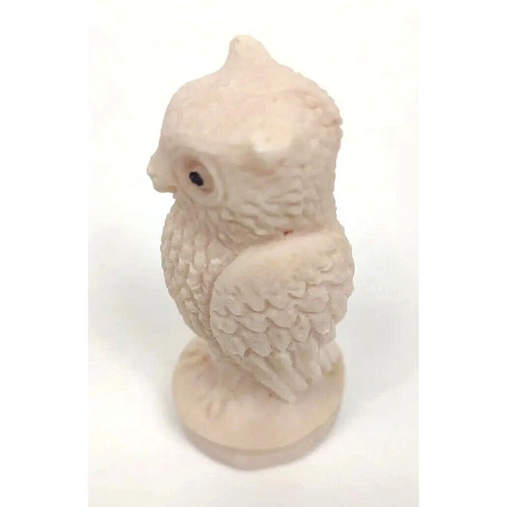 Sand Quartz Owl Figurine Pink w Dark Eyes 3